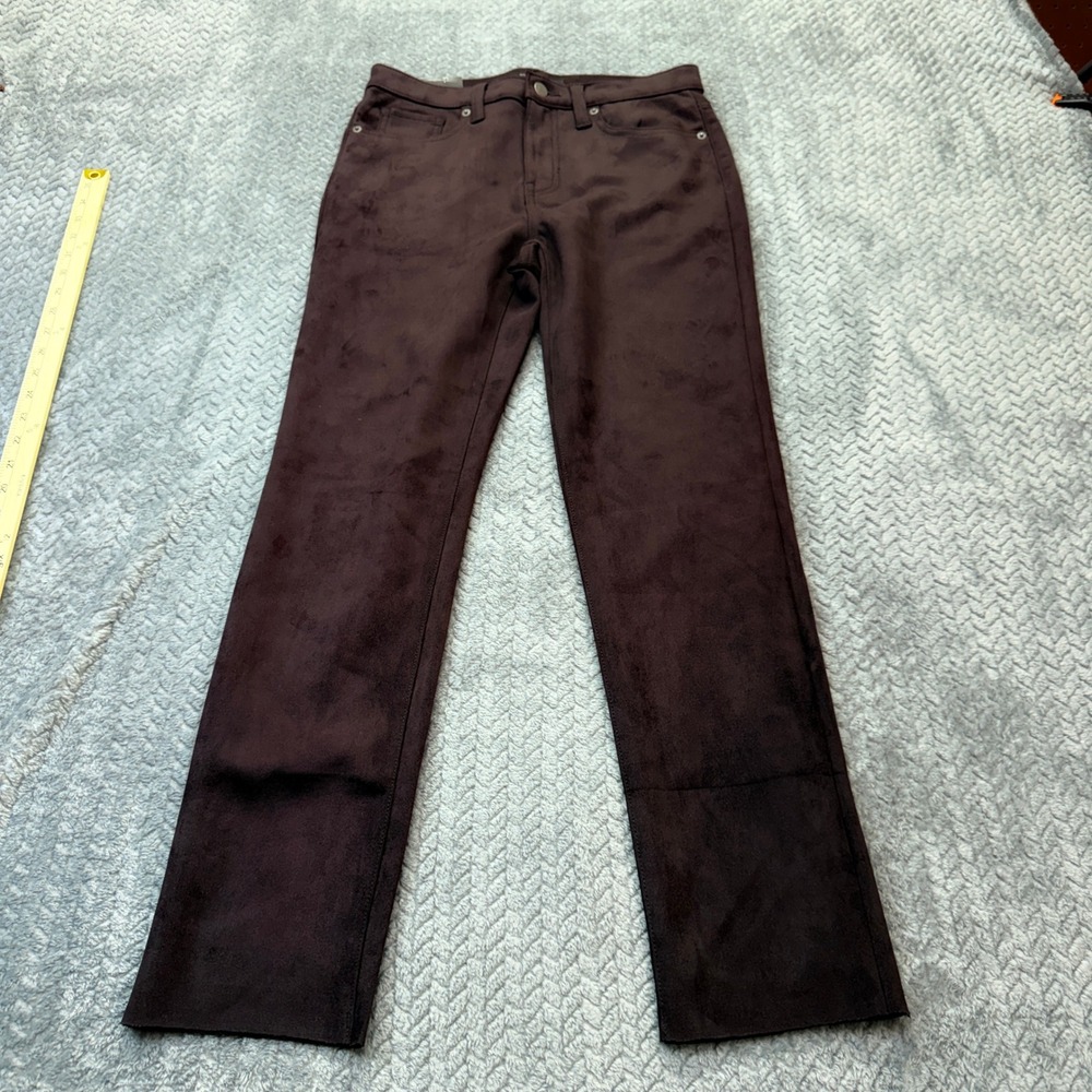 NEW Banana Republic High-Rise Slim Pants Womens 27/4 Brown‎ Vegan Suede Stretch